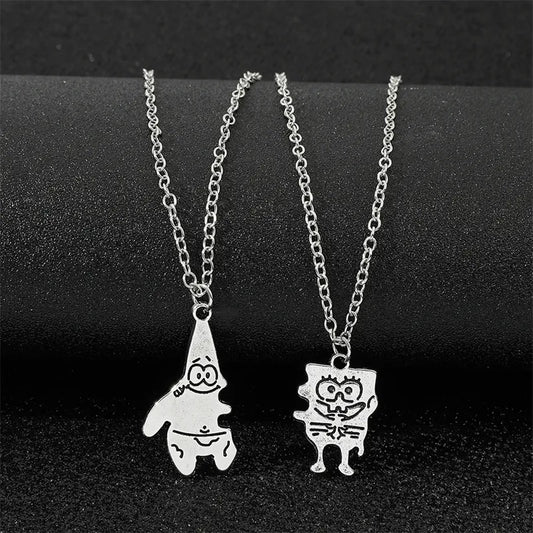 1 Pair Anime SpongeBob SquarePants Patrick Star Pendant Necklace For Boy Girl Couple Accessories Ins Cartoon Friendship Gift