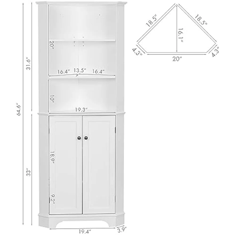 Spirich Bathroom Tall Corner Cabinet, Floor Storage Cabinet with Doors and Adjustable Shelves, Freestanding Corner Cabinet