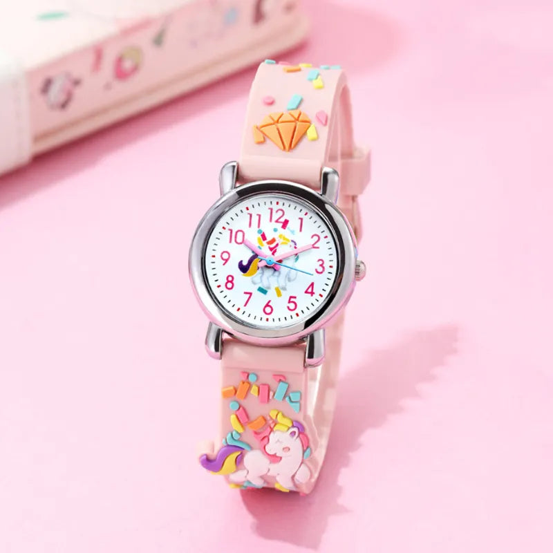 Casual Cute Kids Watch Kawaii Cartoon 3D Unicorn Pink Silicone Girl Arabic Digital Quartz Wristwatches Children Relojes Bracelet