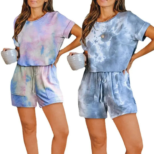 New Comfort Round Neck Loose Large Size Tie-Dye Pajama Set Women's Home Wear Ventilate Pajamas Two-Piece Set