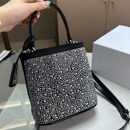 New Women's Classic Fashion Handbags Underarm Bag Rhinestone Leather Ladies Dinner Shoulder Bags