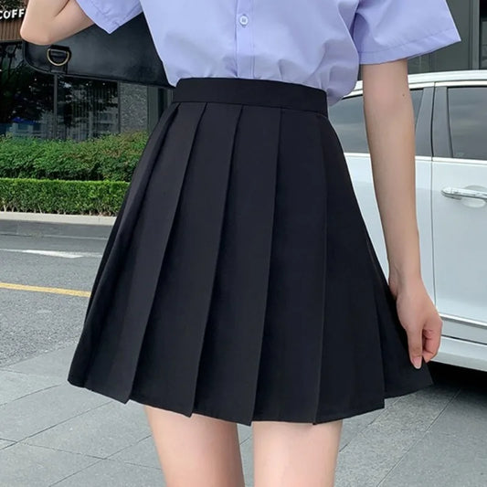 JK Uniform Academy Style High Waist Solid Color Pleated Dress Casual Female Student Black Dark Blue Pleated Skirt  Harajuku