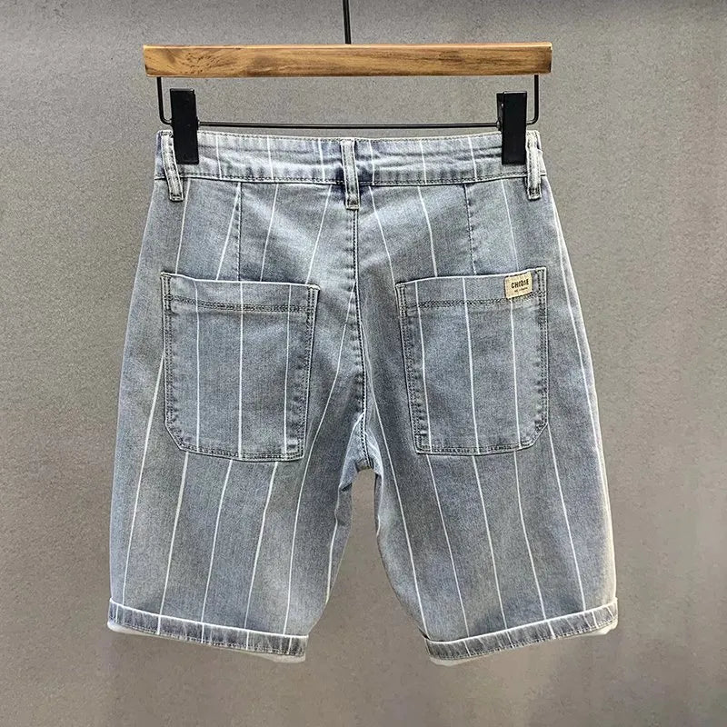 High Quality Stretch Striped Shorts Korean Version Men's Summer Thin Shorts Casual Travel Trend Designer Five Point Jeans Shorts