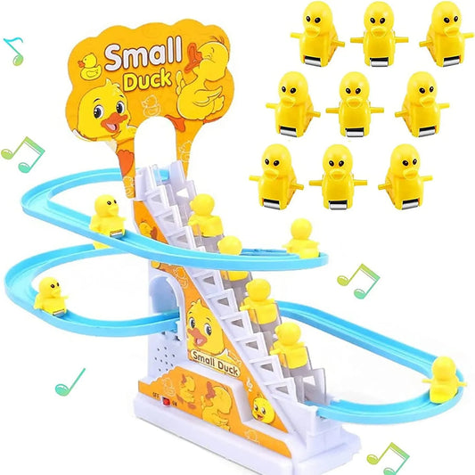 Funny Baby Toys Electric Duck Track Slide Toys Boys Ducks Climb Stairs Toy Baby LED Lights Music Roller Coaster for Kids