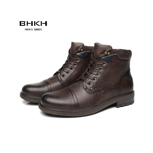 BHKH 2022 Winter Men Boots Lightweight Lace-up Ankle Boots Comfy Office Work Casual Formal Footwear Brand Man Shoes