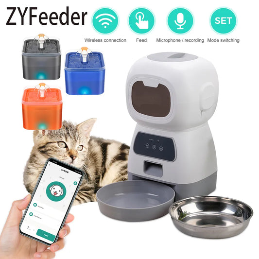 3.5L Automatic Pet Feeder WiFi APP Smart Timed Dosing Feeder Cat Dog Food Dispenser 2L Auto Drink Fountain Water Feeder Cat Bowl