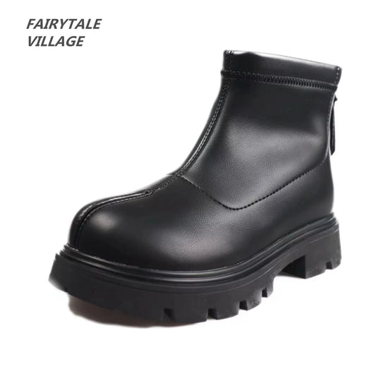 Fairytale Village 3-12 Years Old Children's leather fashion non-slip tendon sole ankle boots Zipper style all-in-one ankle boots