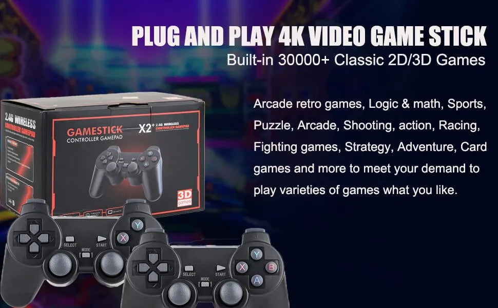 X2 Plus 256G 50000 Game GD10 Pro 4K Game Stick 3D HD Retro Video Game Console Wireless Controller TV 50 Emulator For PS1/N64/DC