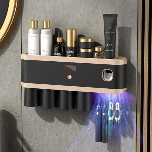 Bathroom UV Toothbrush Holder Set Toothbrush Sterilizer Toothpaste Dispenser Squeezer Storage Rack with Cup Bathroom Accessories