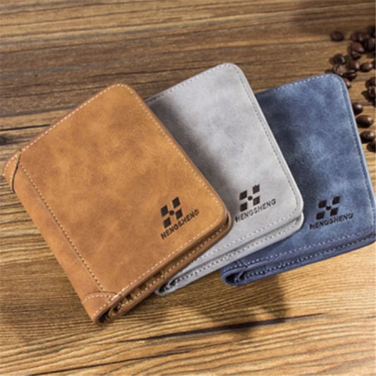 Foldable Men Wallet Short Frosted Leather Multifunctional Wallet Retro Three Fold Vertical Wallets Korean Multi-card Coin Purses