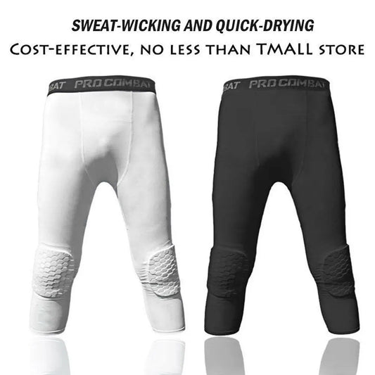 Men's Safety Anti-Collision Pants Basketball Training 3/4 Tights Leggings With Knee Pads Protector Sports Compression Trousers