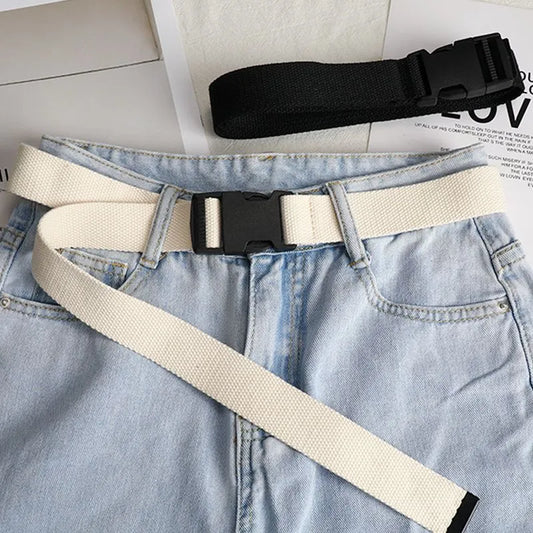 Hundreds of canvas leisure belt men and women plastic buckle belt work trousers youth military training decorative trouser belt