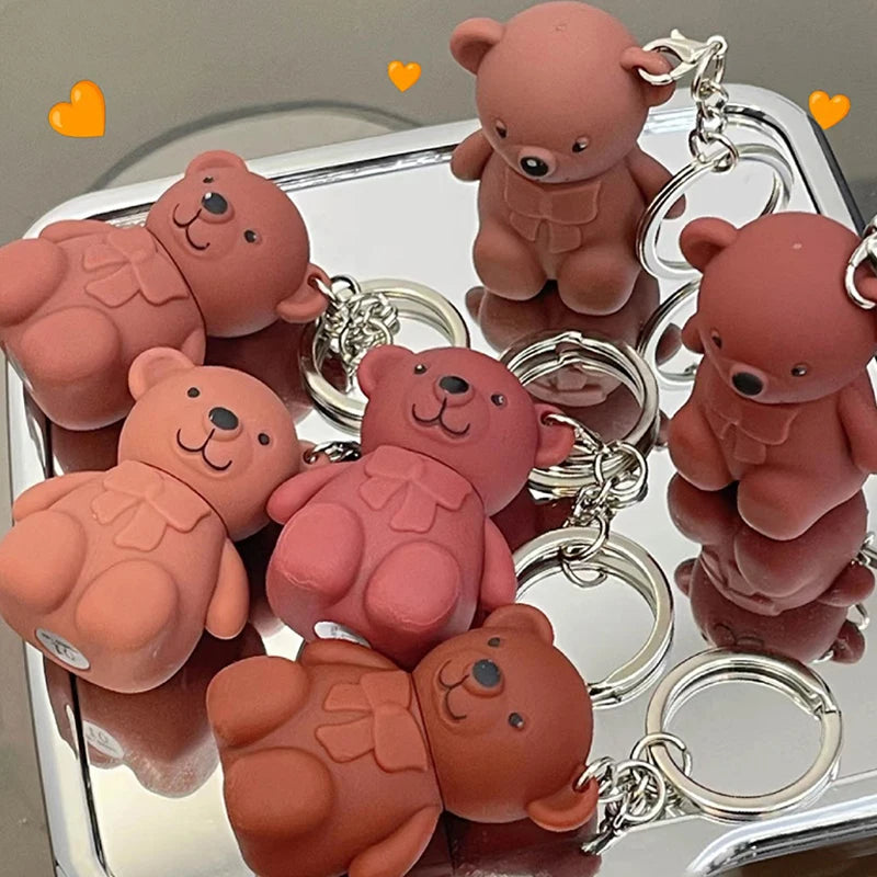 Cute Bear Keychain Lip Mud Matte Velvet Mousse Grey Pink Lipstick Waterproof Long Lasting Non-Stick Cup LipGloss Korean Cosmetic