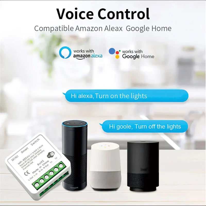 16A Mini Wifi  DIY Light Switches Module 2-way Control Work With Tuya Smart Life Alexa Alice Google Home